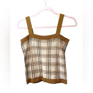 LOFT Outlet 100% Cotton Plaid Knit Cami Size SP (Petite) Preppy Dark Academia